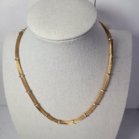 BaubleBar Jewelry - Baublebar Gold-Tone Mesh Necklace W/ Rhinestones & Adjustable Chain